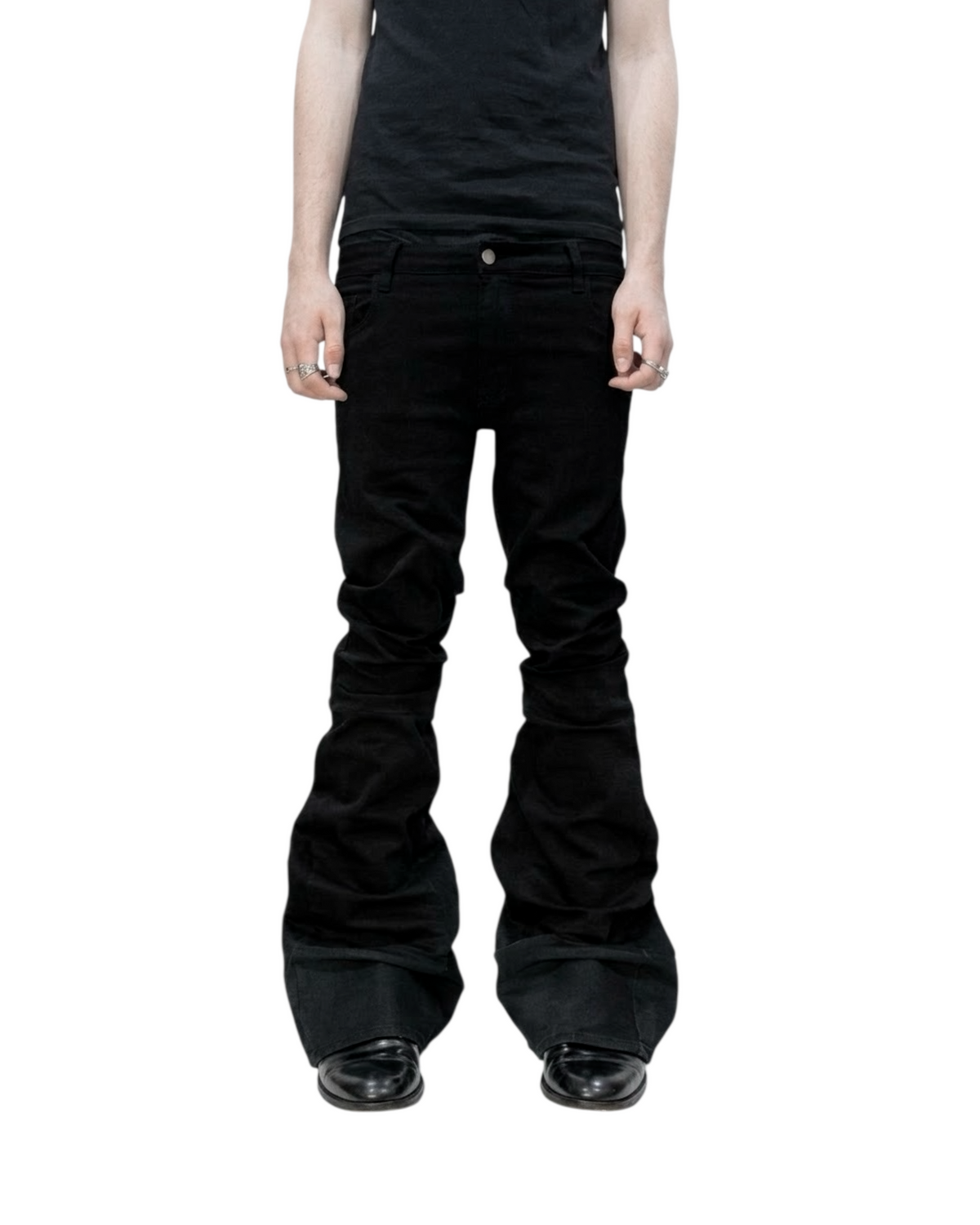 FLARED DENIM REWORKED - BLACK